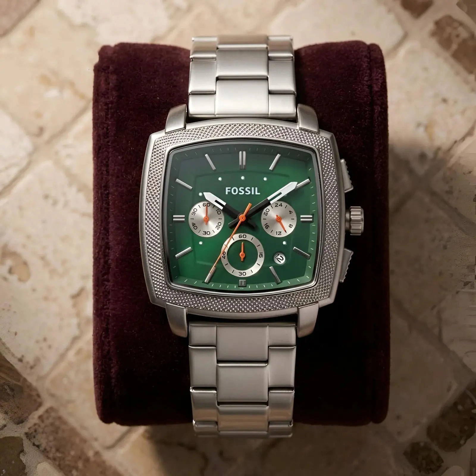 Fossil Matt Square Silver Green