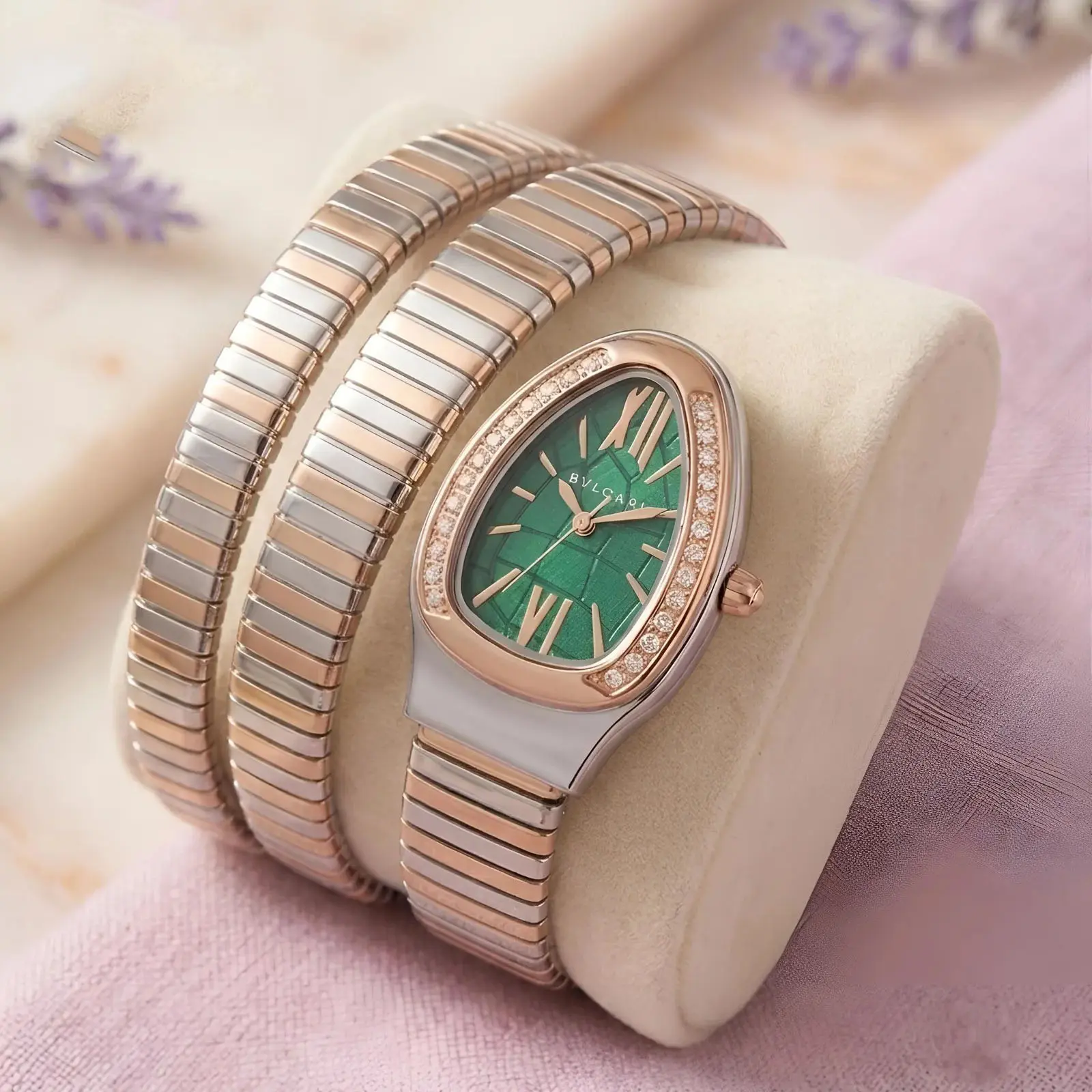 Bvlgari Girls Snake Diamond Rose Gold Green (BVG18)
