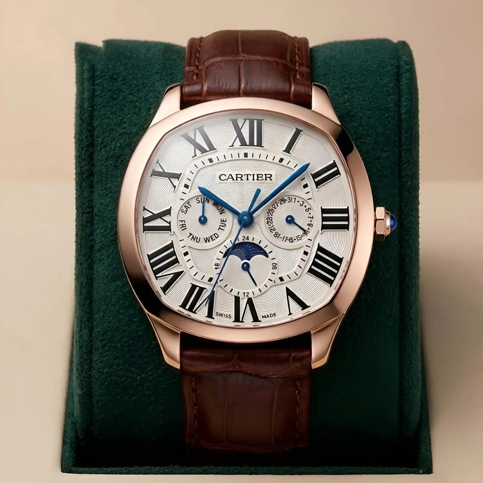 Cartier Leather Sun moon Edition White Roman Dial (CTL11)