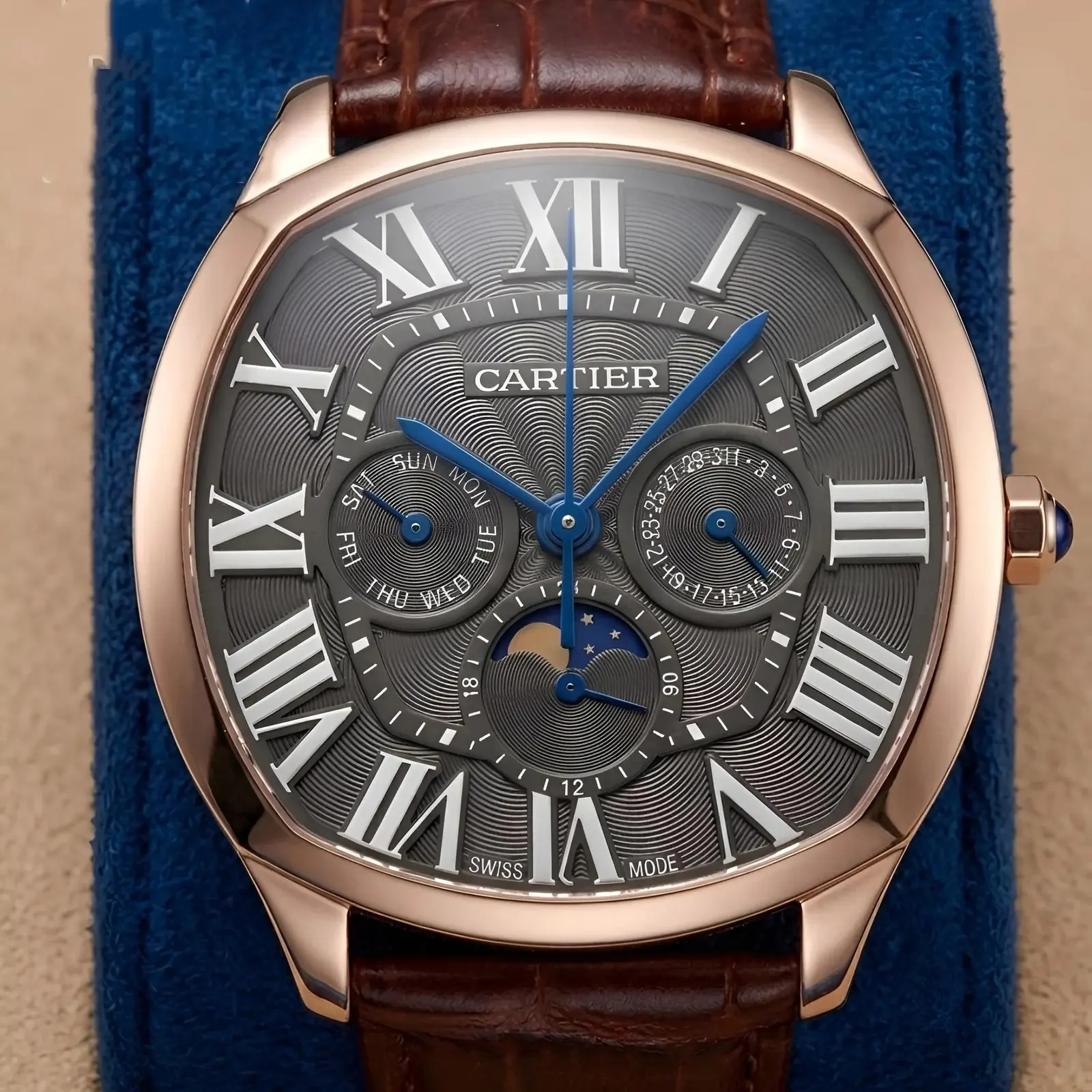 Cartier Leather Sun moon Edition Black Roman Dial (CTL12)