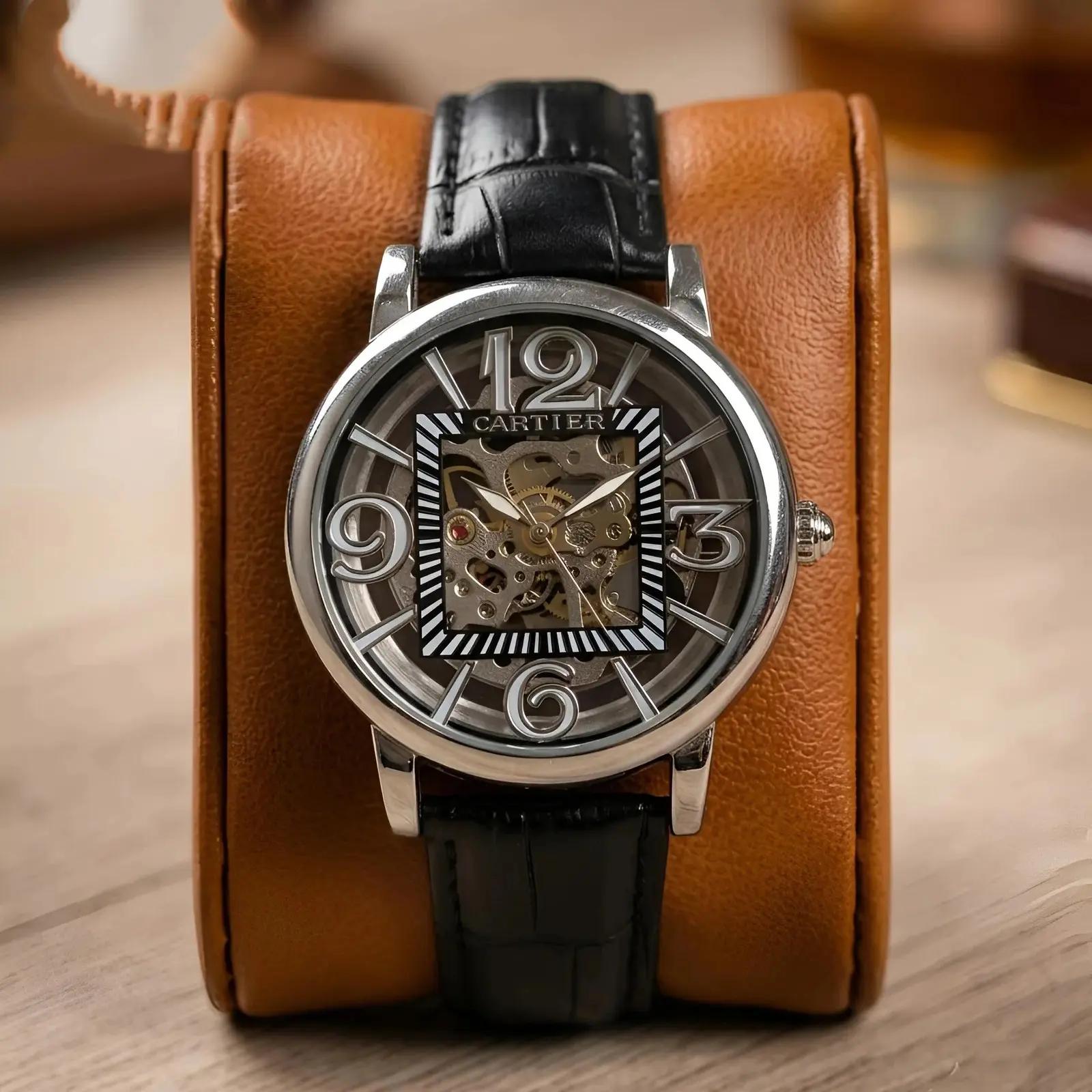 Cartier automatic leather Silver Black (CTAL3)