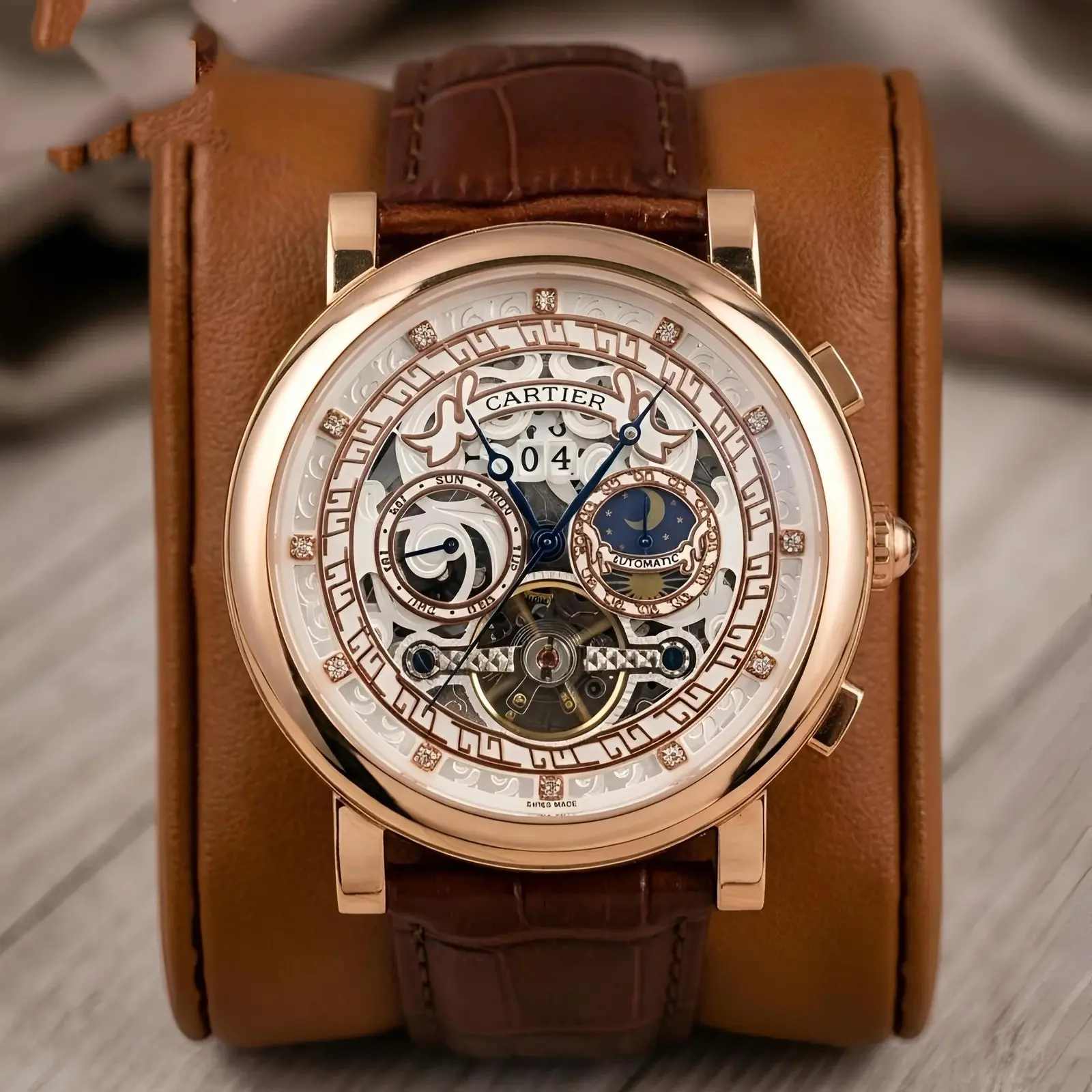 Cartier Automatic Leather Rose Gold White (CTAL1)