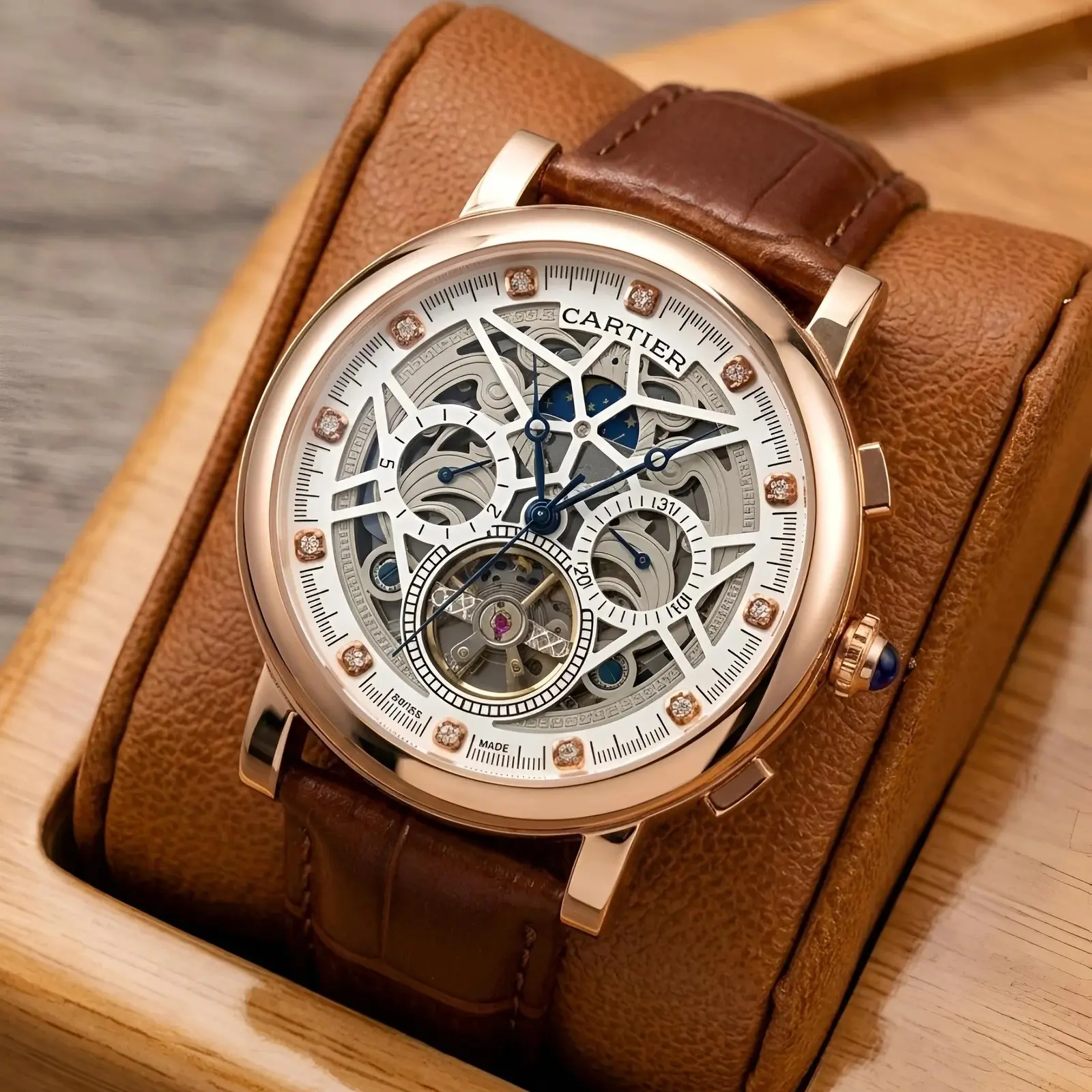 Cartier Automatic Leather Rose Gold White (CTAL4)