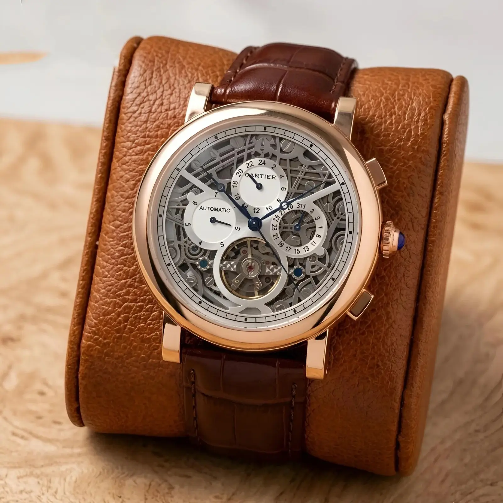 Cartier Automatic Leather Rose Gold Grey Dial (CTAL5)