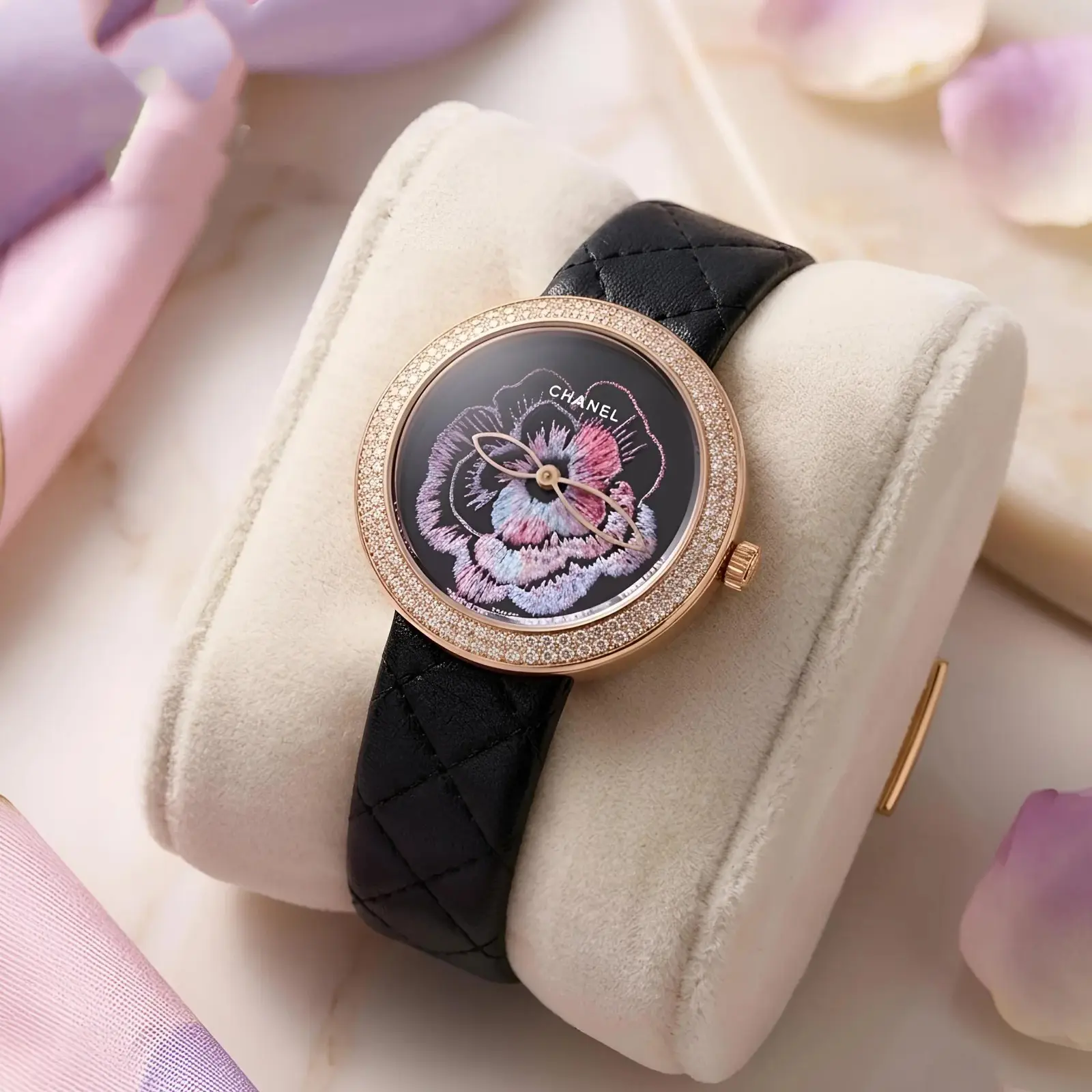 Chanel Girls Leather Rose Gold Black Dial (CHG19)