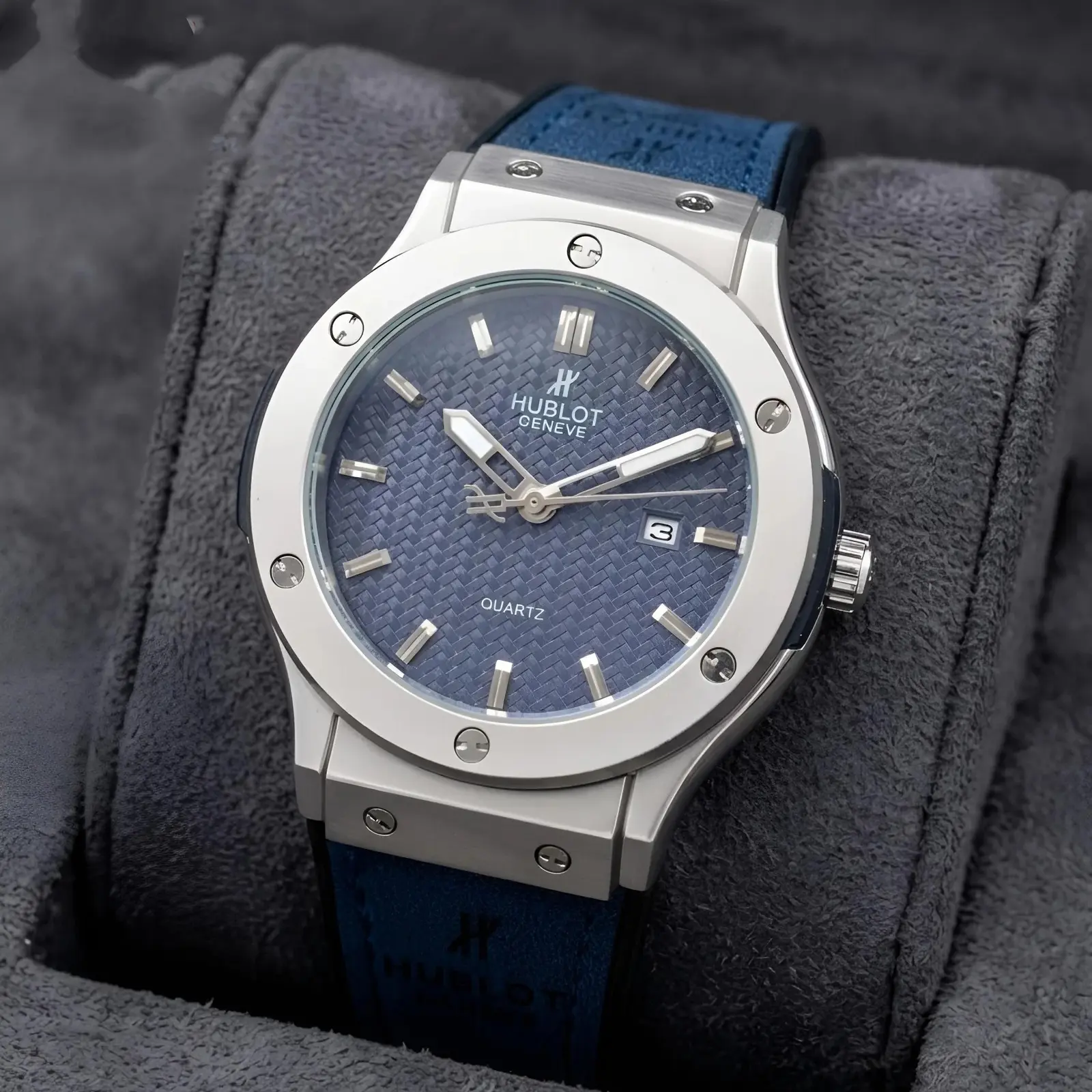 Hublot Leather Silver Blue (HBL32)