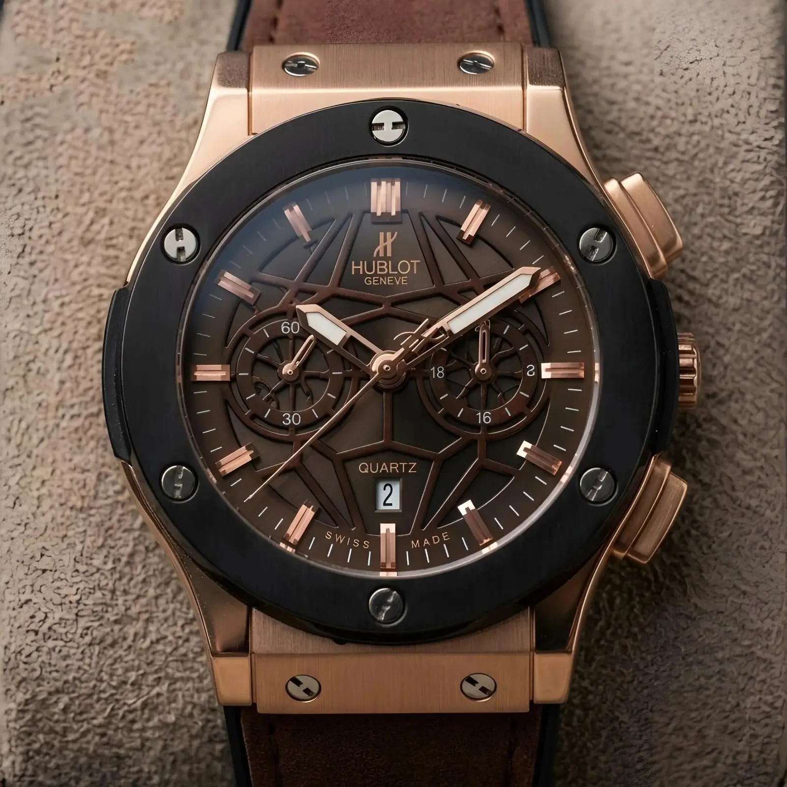 Hublot Machinery Leather Black Rose Gold Brown (HBL9)