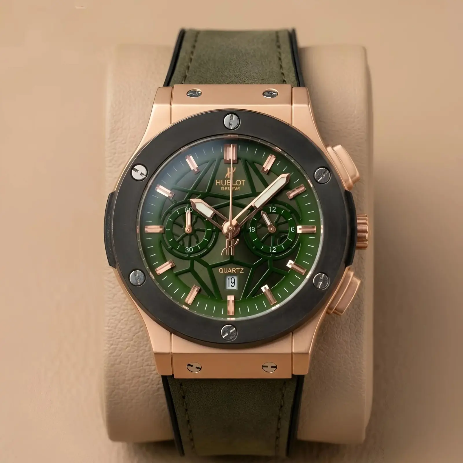 Hublot Machinery Leather Black Rose Gold Green (HBL17)