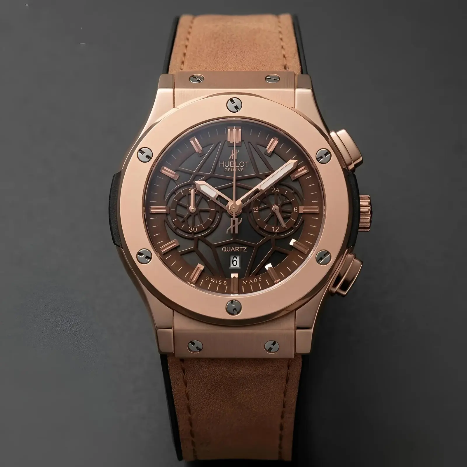 Hublot Machinery Leather Rose Gold Brown (HBL12)