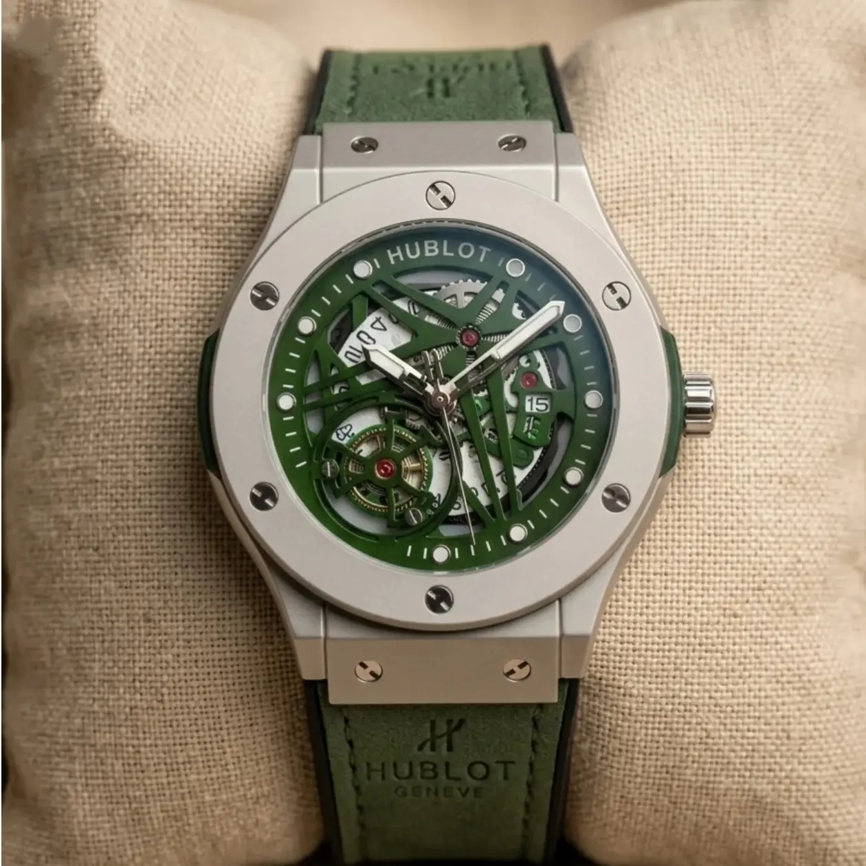 Hublot Machinery Leather Silver Green (HBL26)