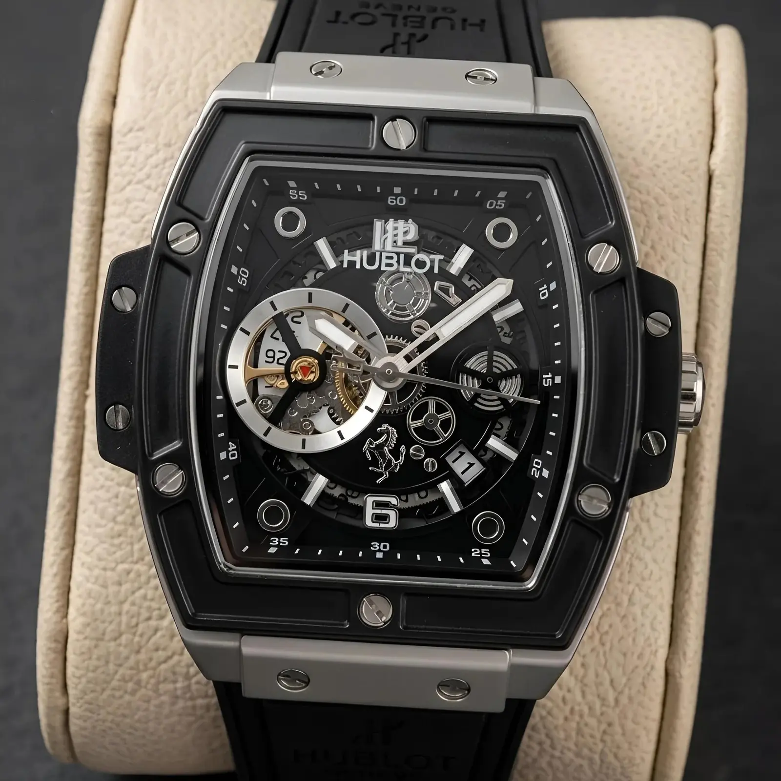 Hublot Leather Machinery Black Silver (HBL33)