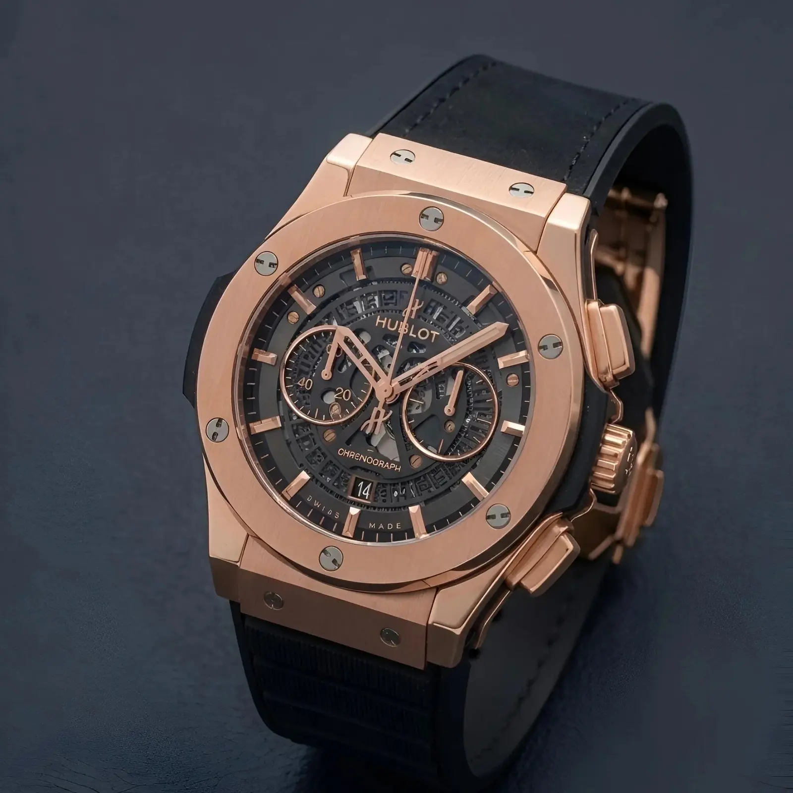 Hublot Leather Rose Gold Black (HBL24)
