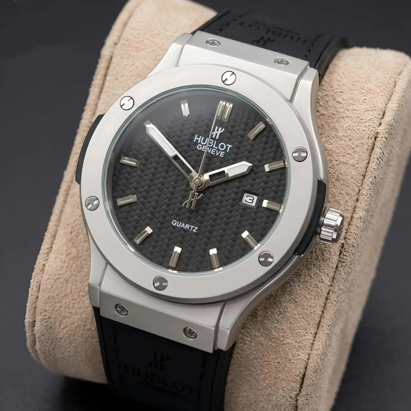 Hublot Leather Silver Black (HBL27)