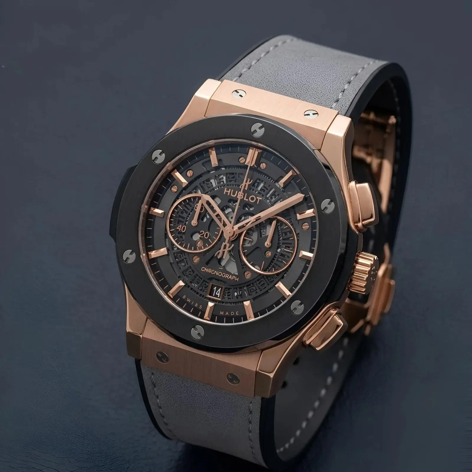Hublot Machinery Leather Black Rose Gold Grey (HBL16)