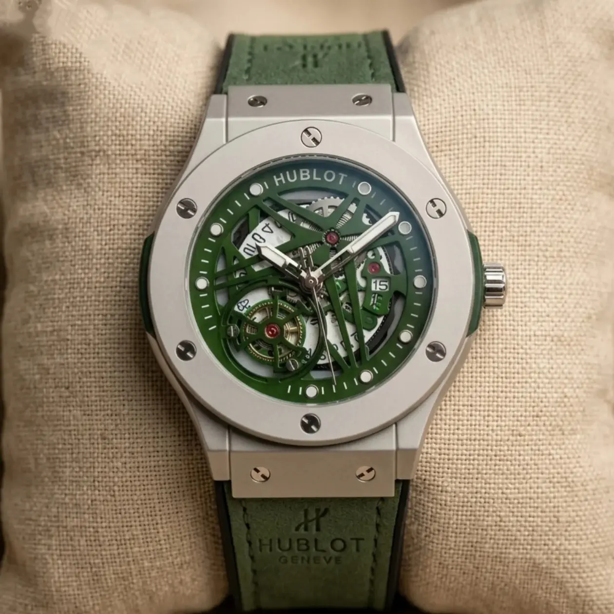 Hublot Machinery Leather Silver Green (HBL26)