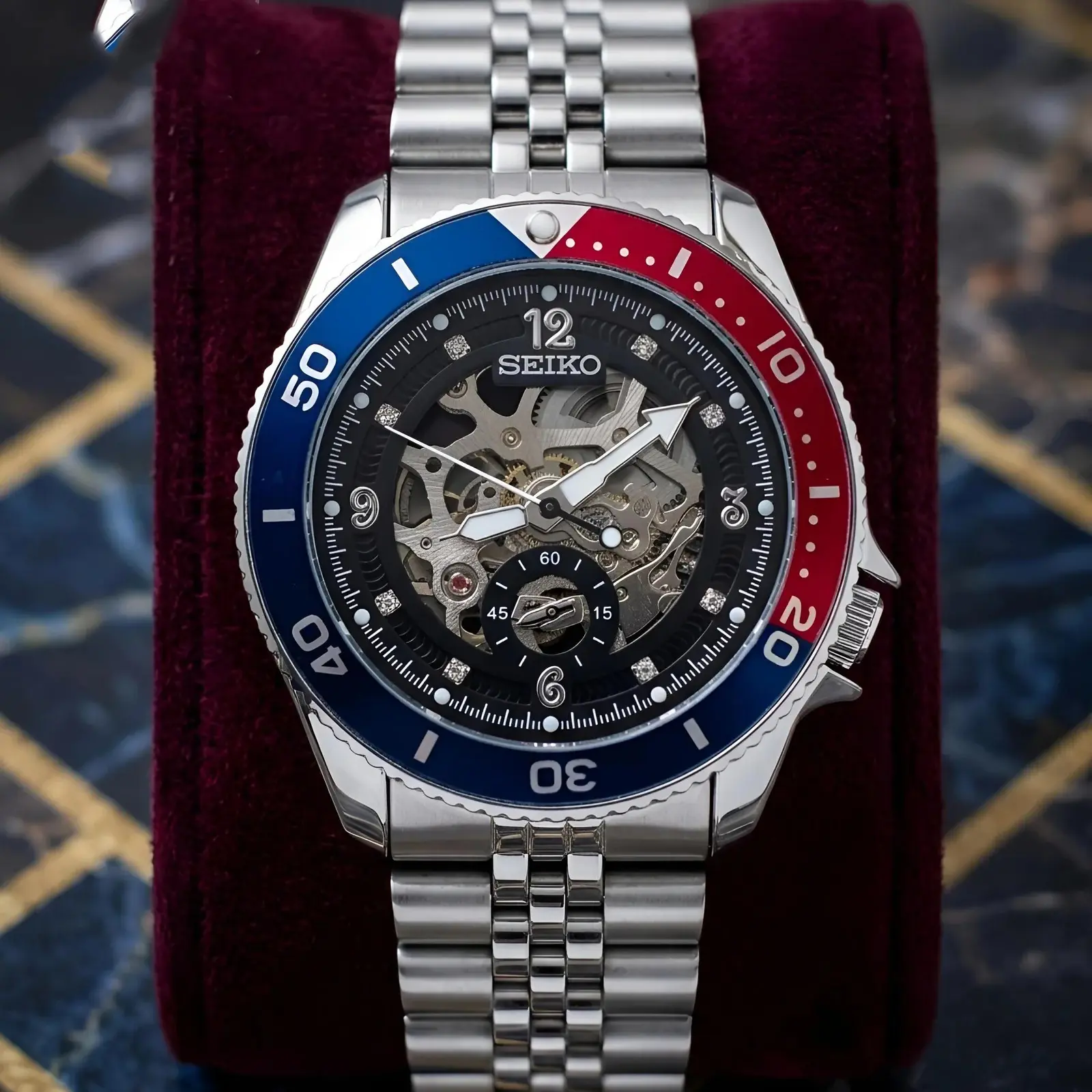 Seiko Automatic Silver Red Blue