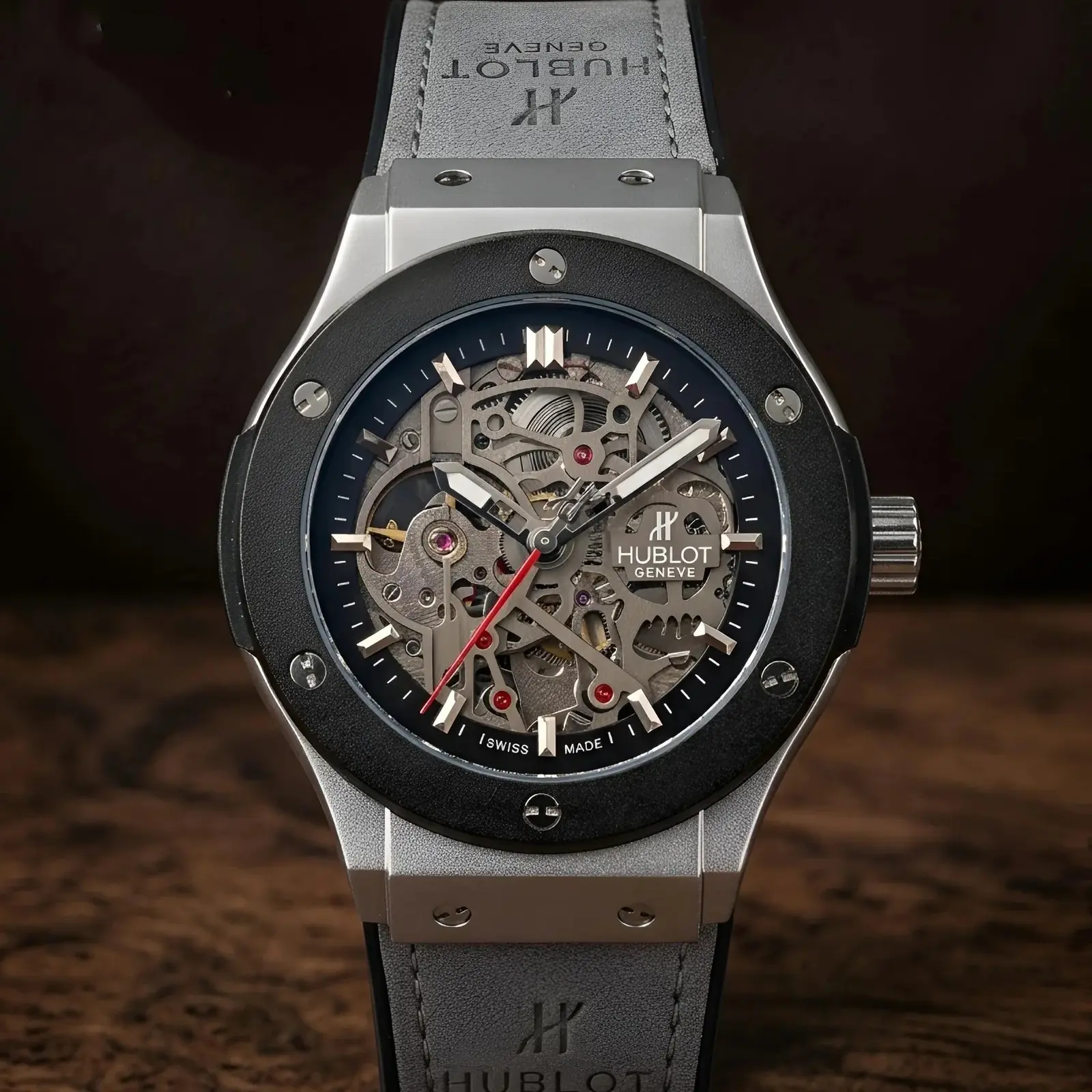 Hublot Automatic Leather Grey Black Dial (HBAL8)