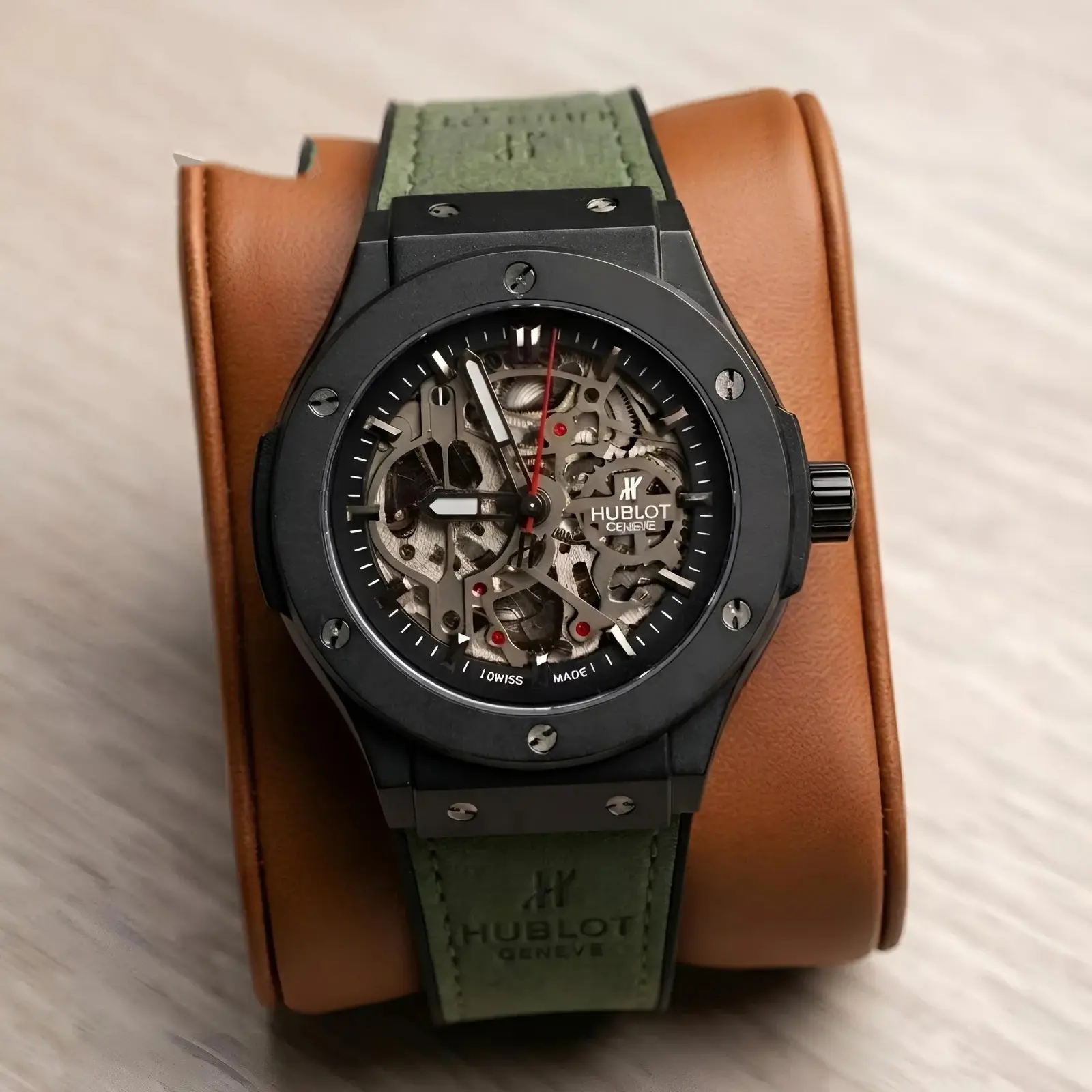 Hublot Automatic Leather Green Black Silver (HBAL4)