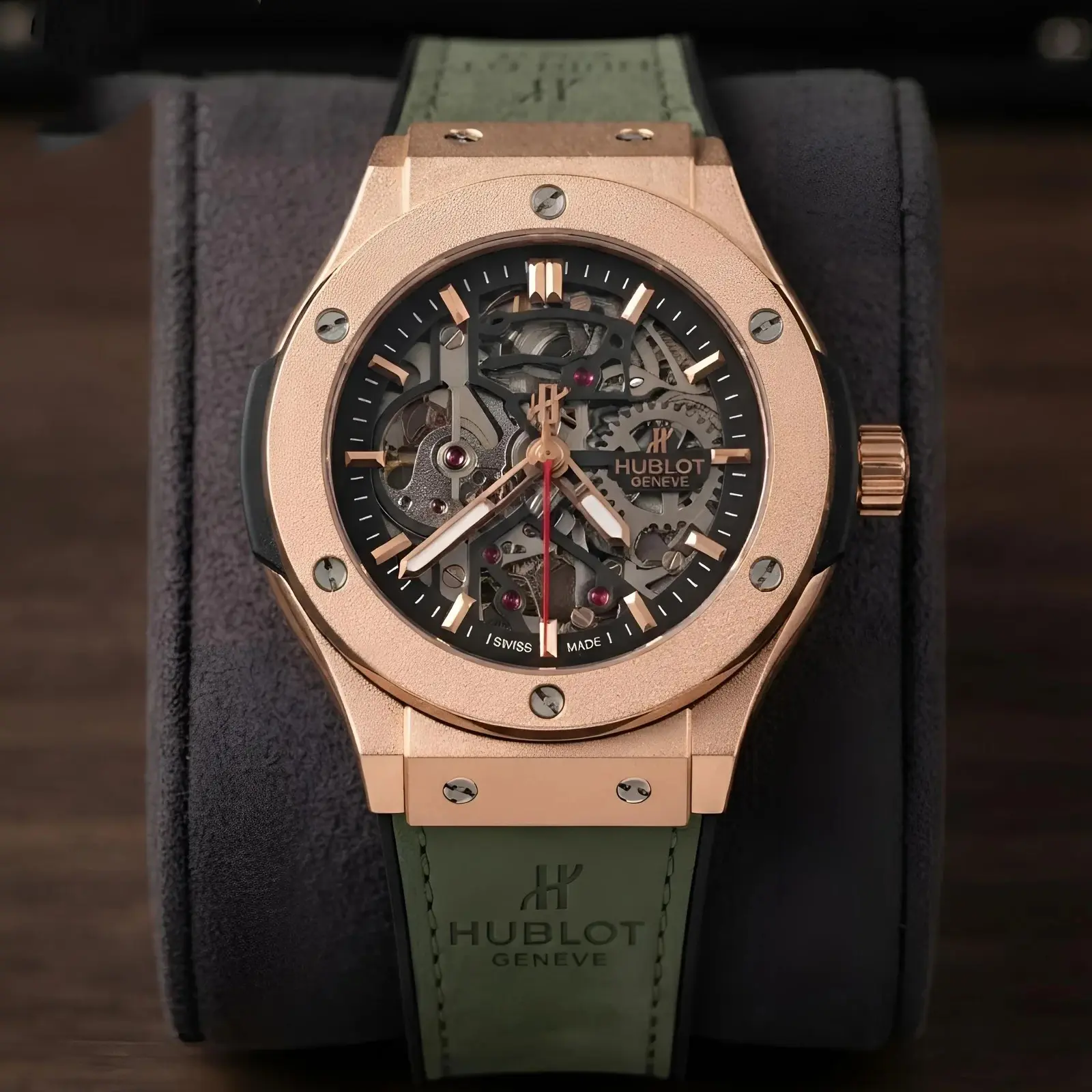 Hublot Automatic Leather Rose Gold Black (HBAL5)