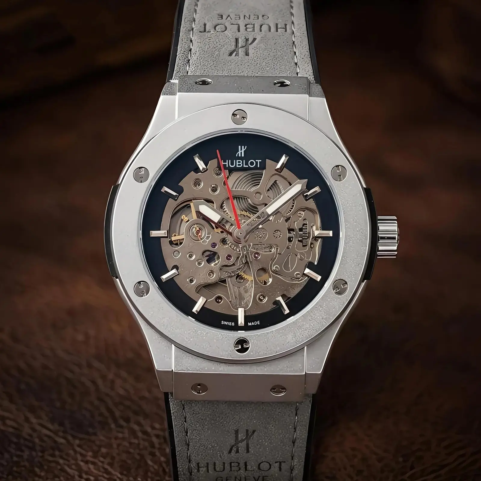 Hublot Automatic Leather Grey Silver Black Dial (HBAL6)