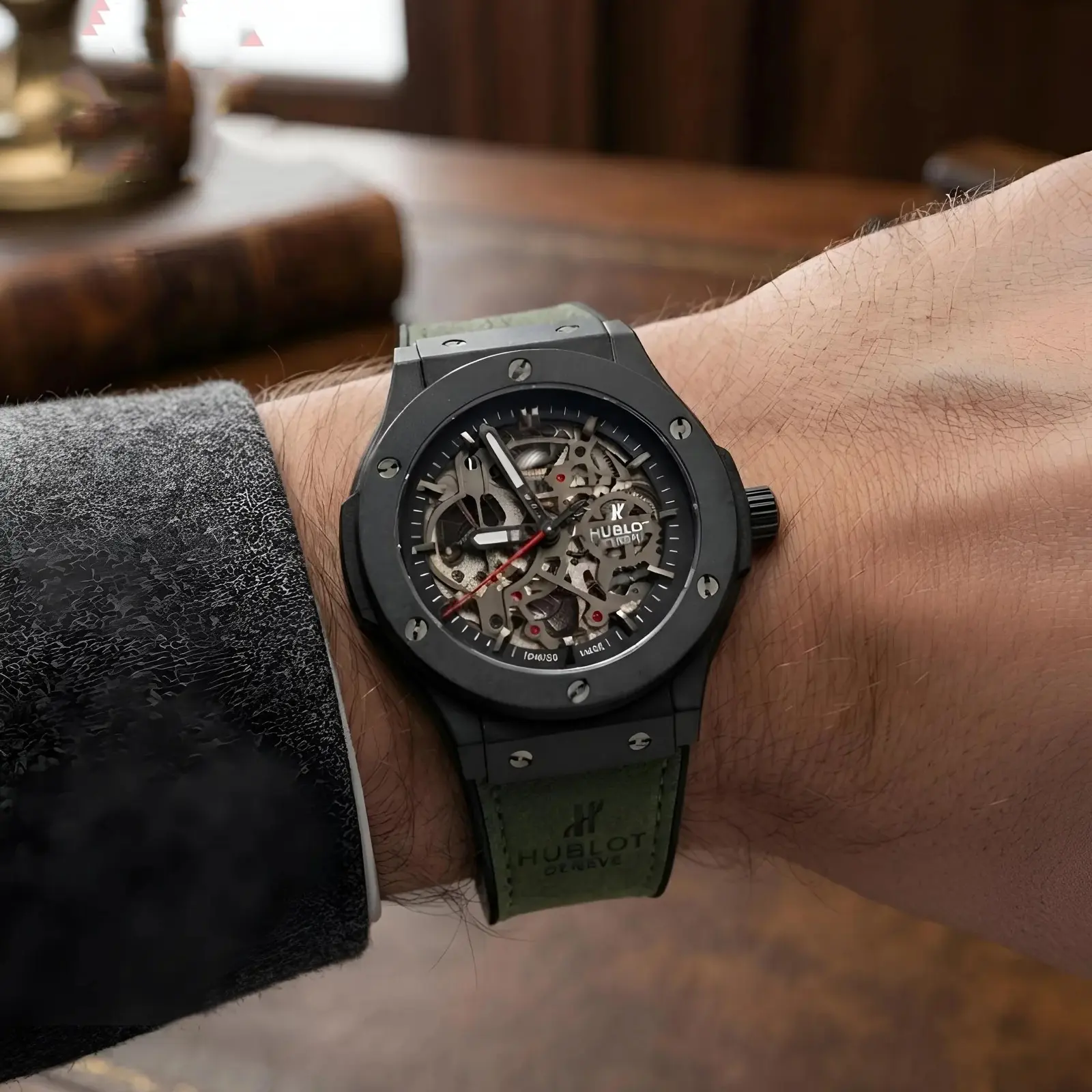 Hublot Automatic Leather Green Black Silver (HBAL4)